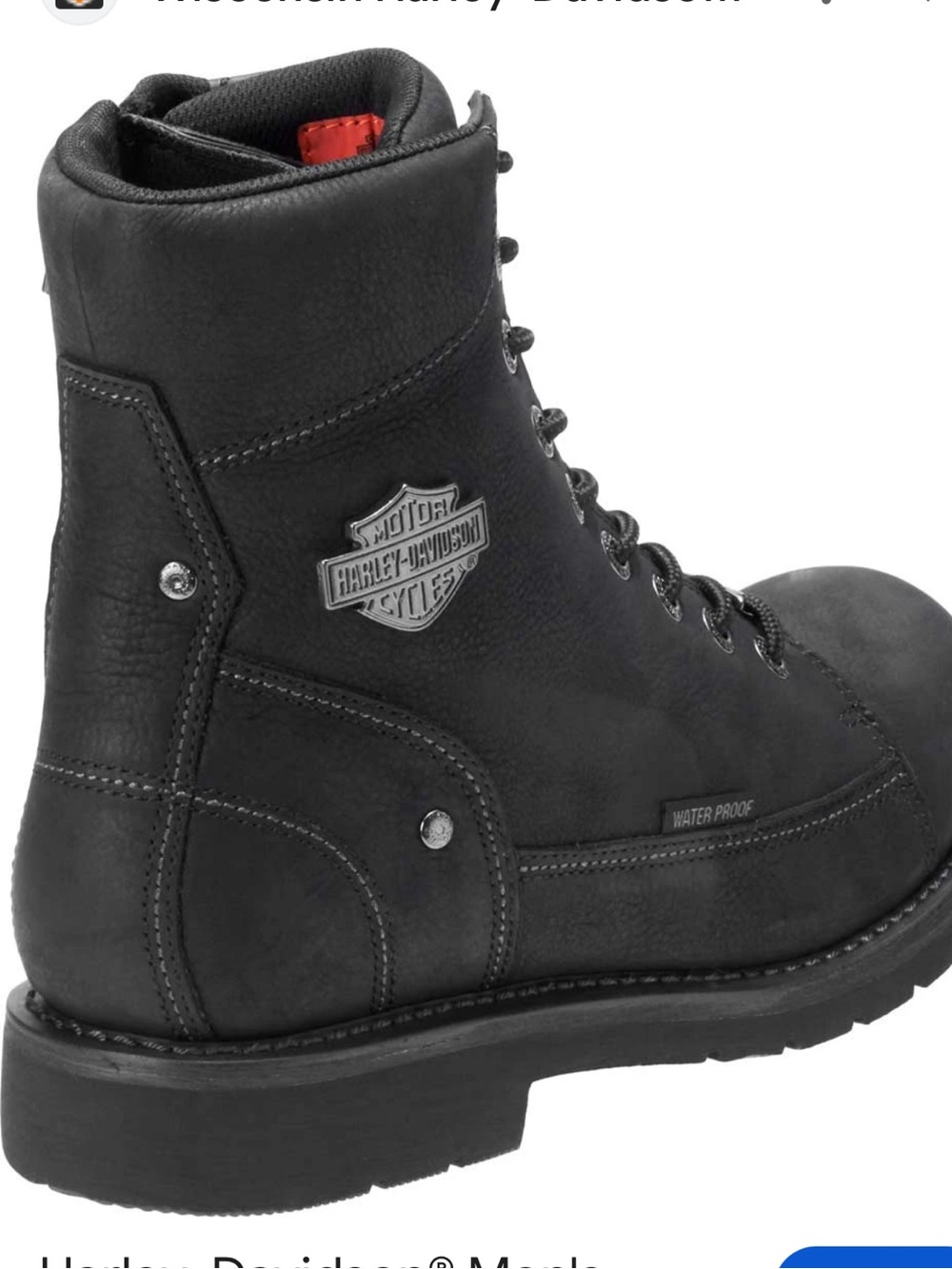 Harley-Davidson Men's Black Leather Lace-Up Motorcycle Boot with Silver Emblem